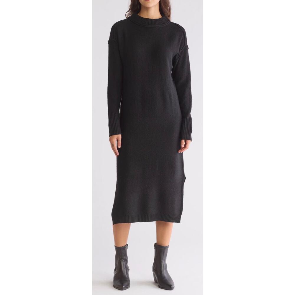 STITCHDROP Ribbed Sweater Dress in Black Crewneck Long Sleeve Size Medium NEW